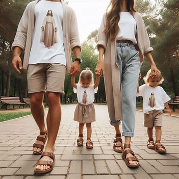 matching Jesus sandals in neutral tones
